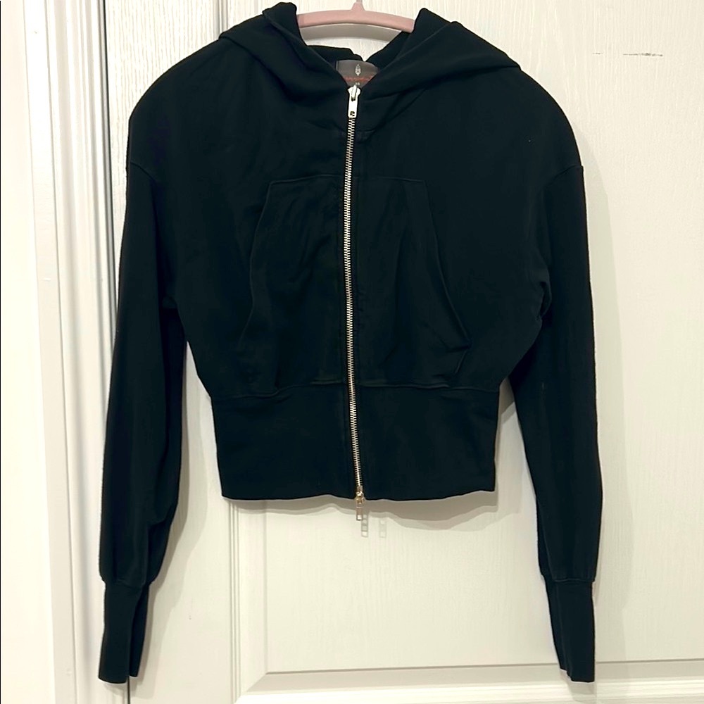2/$20 Free People Black Cropped Zip-Up Hoodie